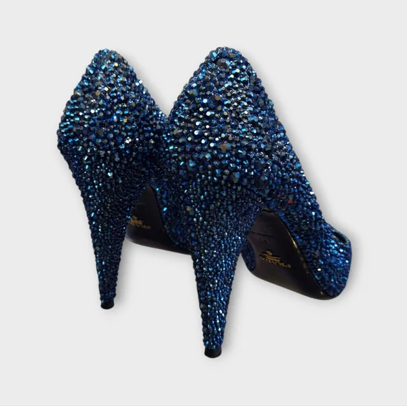 Prada Dark Blue Custom Crystal Tapered Heel Pumps - Picture 5 of 13